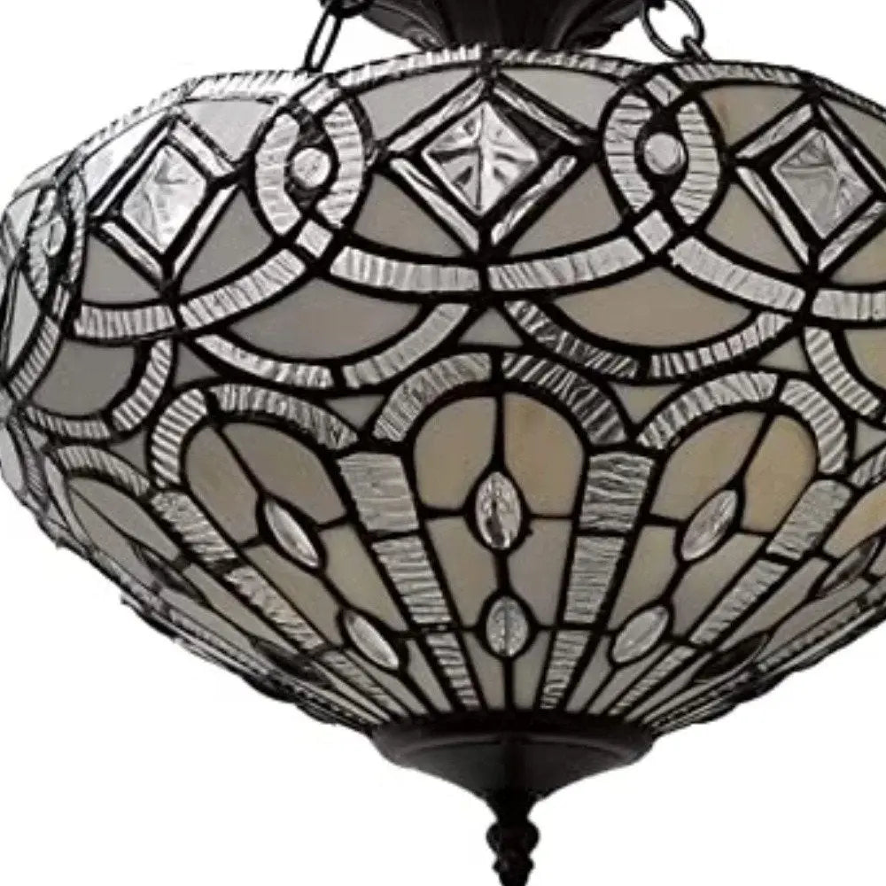 Black and Gray Tiffany Style Two Light Glass Dimmable Semi Flush Ceiling Light HomeRoots