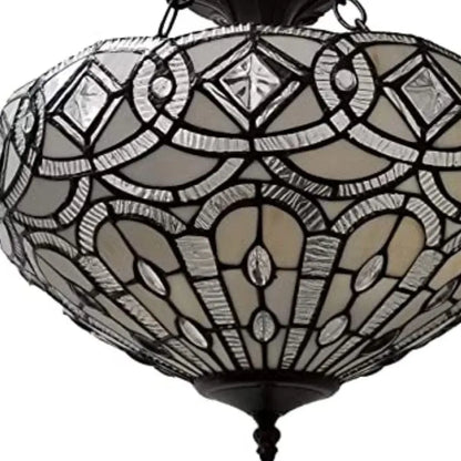 Black and Gray Tiffany Style Two Light Glass Dimmable Semi Flush Ceiling Light HomeRoots
