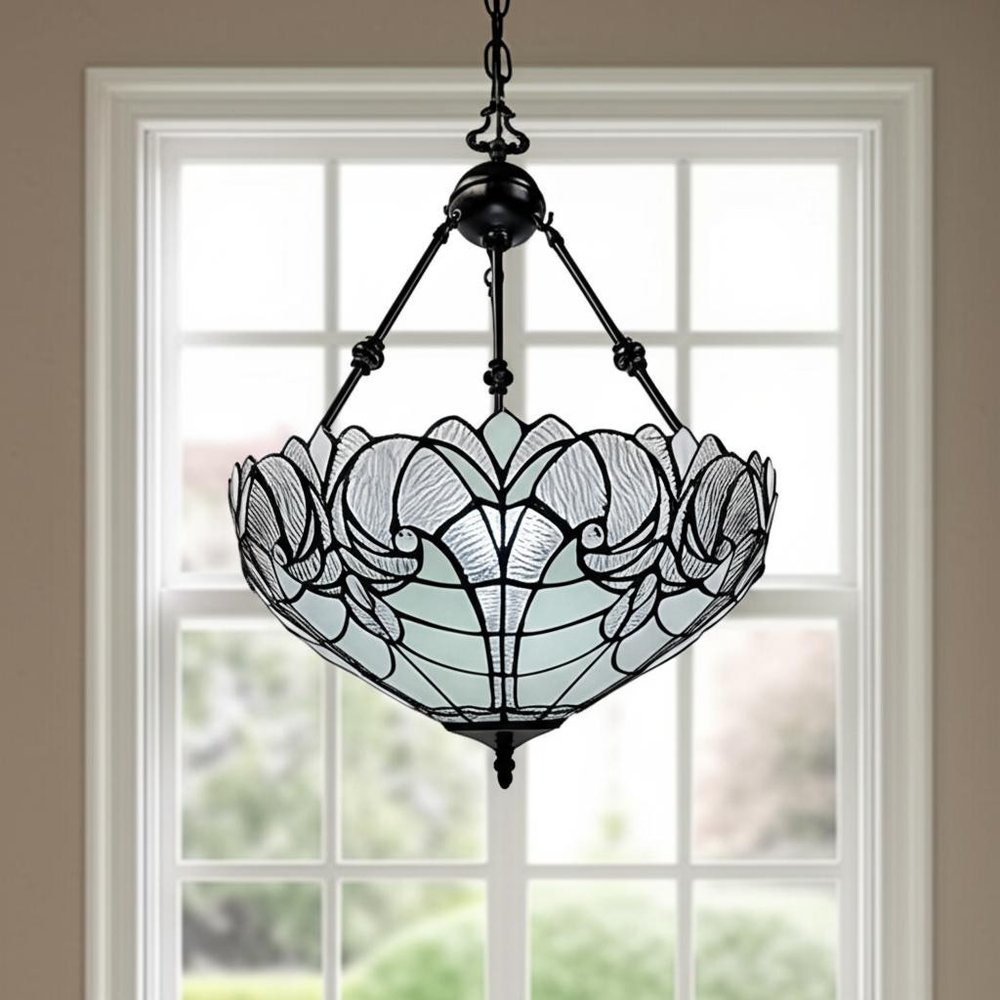 Black And White Unique Statement Two Light Glass Dimmable Chandelier With Black And White Shades — view 5