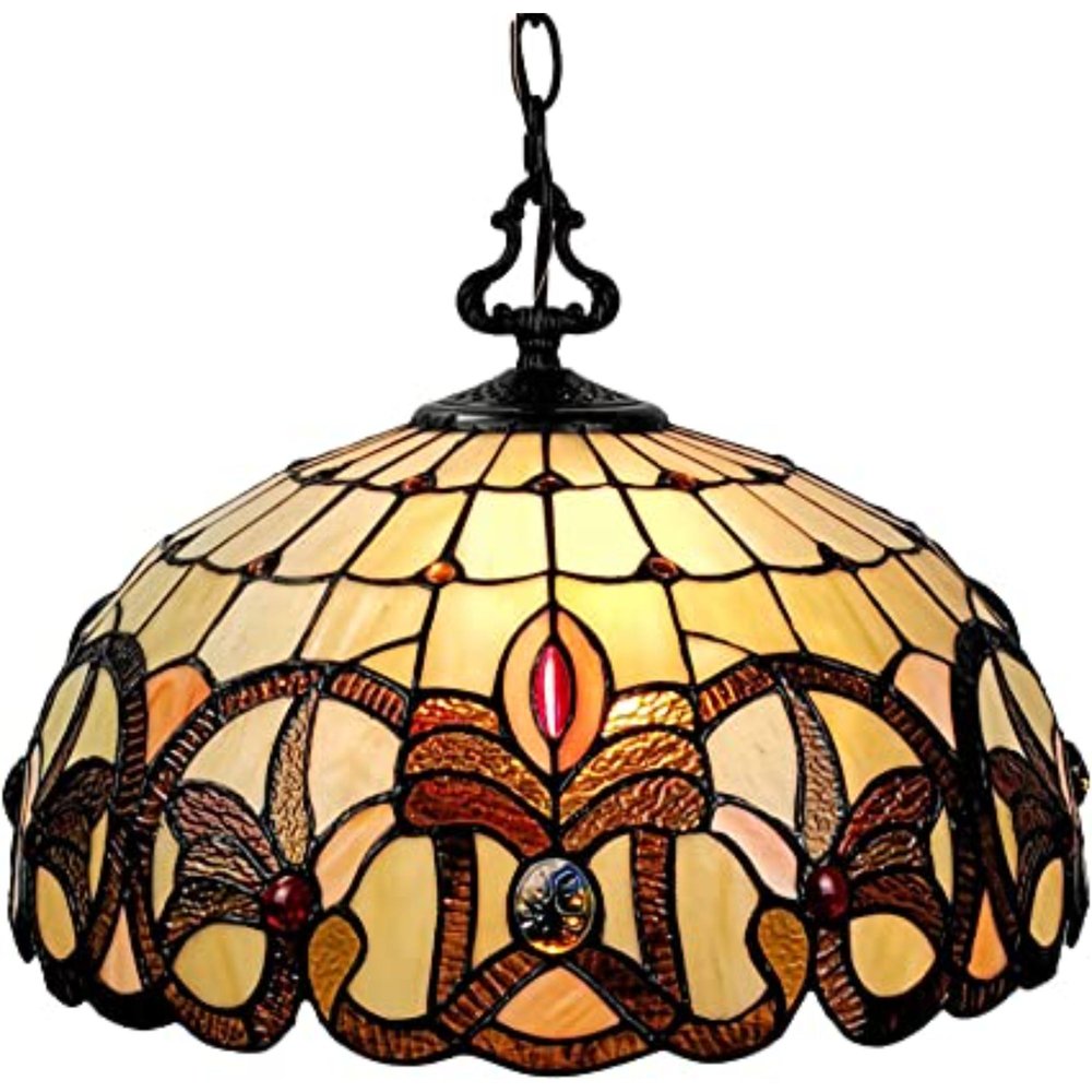 16" Tiffany Style Stained Glass Two Light Glass Dimmable Ceiling Light — view 1