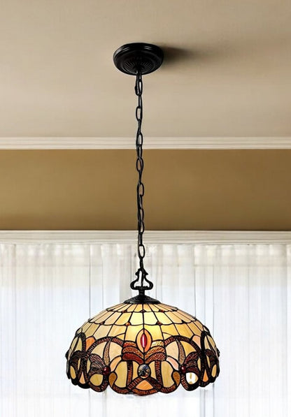 16" Tiffany Style Stained Glass Two Light Glass Dimmable Ceiling Light HomeRoots