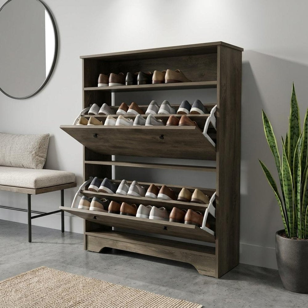 Dark Brown Twelve Pair Shoe Rack HomeRoots