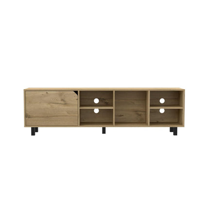 71" Natural Wood Enclosed and Open Storage TV Stand HomeRoots