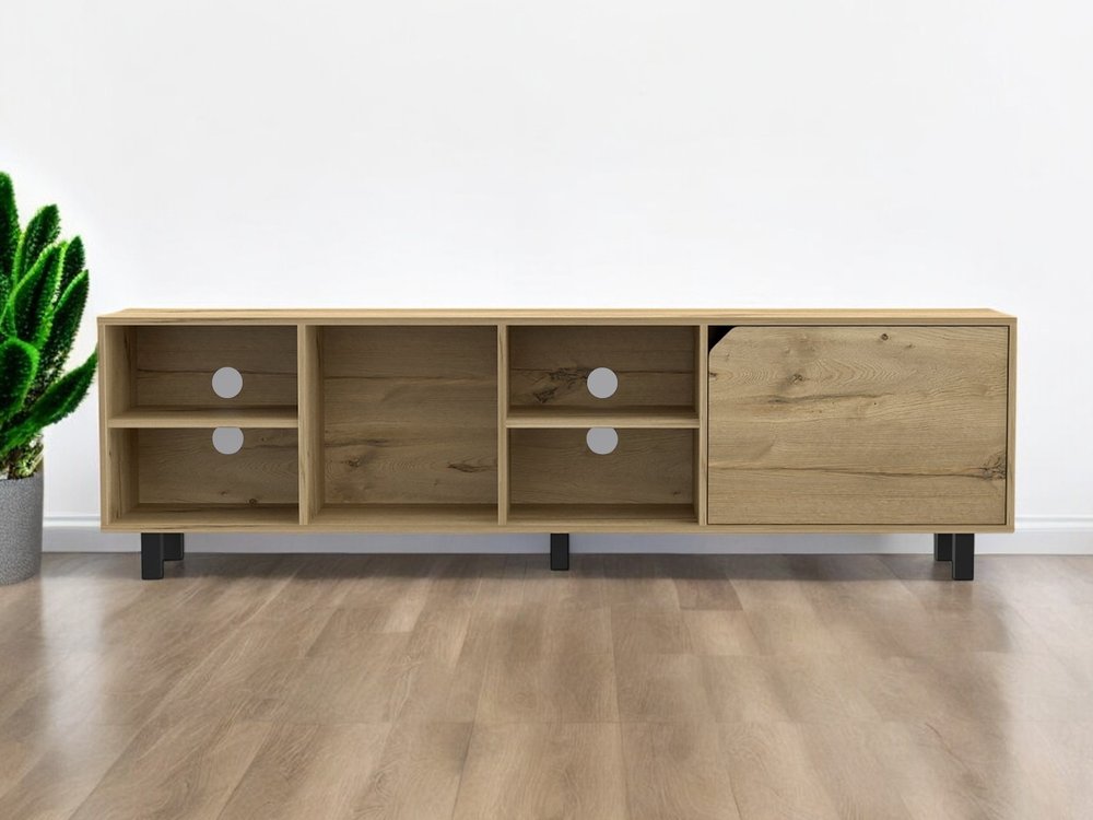 71" Natural Wood Enclosed and Open Storage TV Stand HomeRoots
