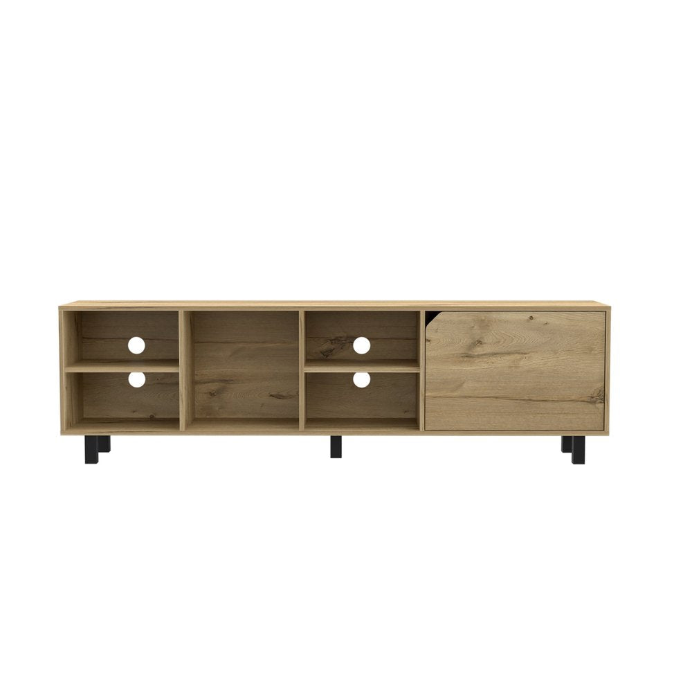 71" Natural Wood Enclosed and Open Storage TV Stand HomeRoots