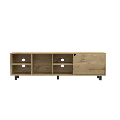 71" Natural Wood Enclosed and Open Storage TV Stand HomeRoots