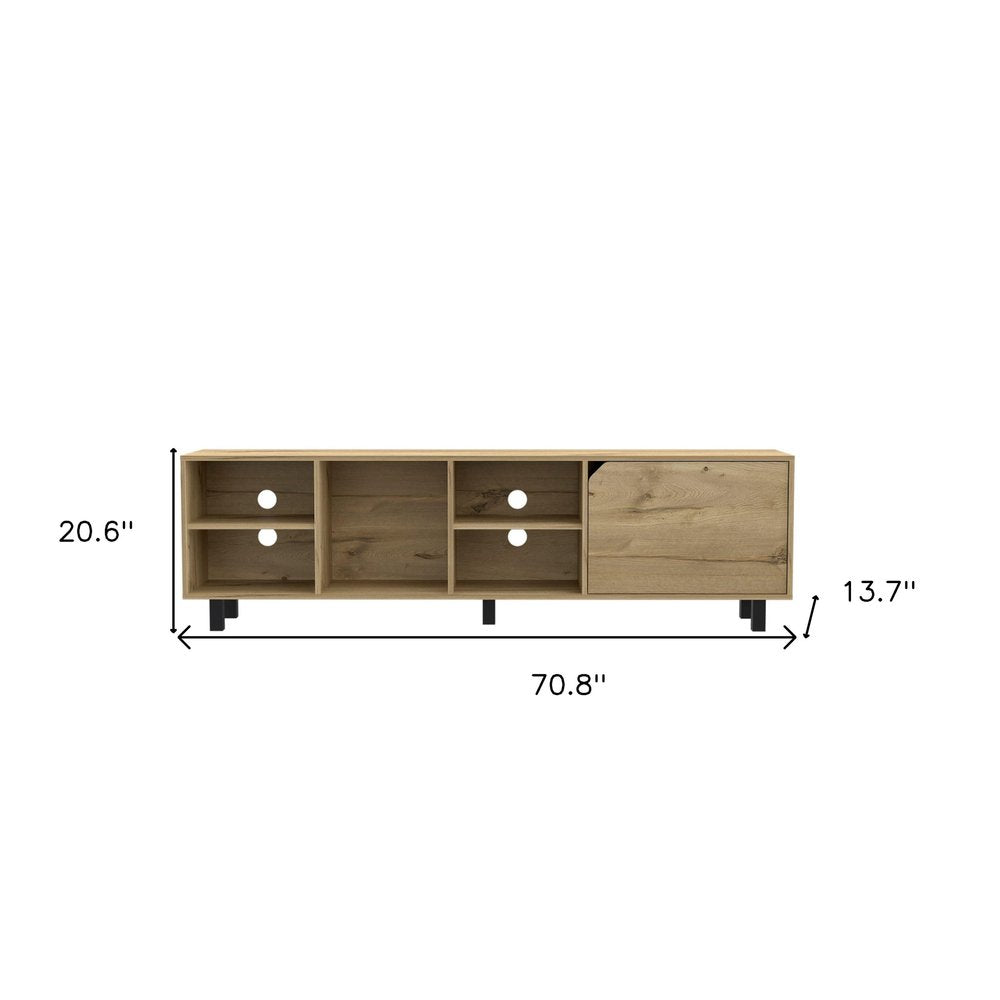 71" Natural Wood Enclosed and Open Storage TV Stand HomeRoots