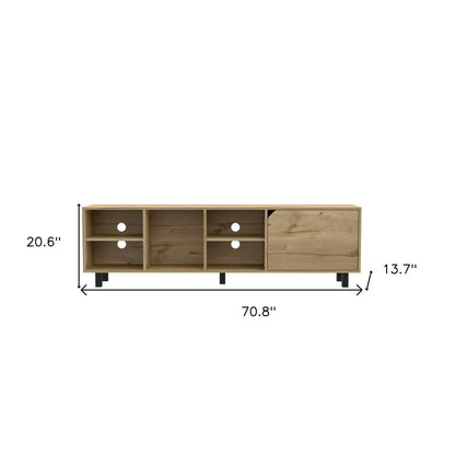 71" Natural Wood Enclosed and Open Storage TV Stand HomeRoots
