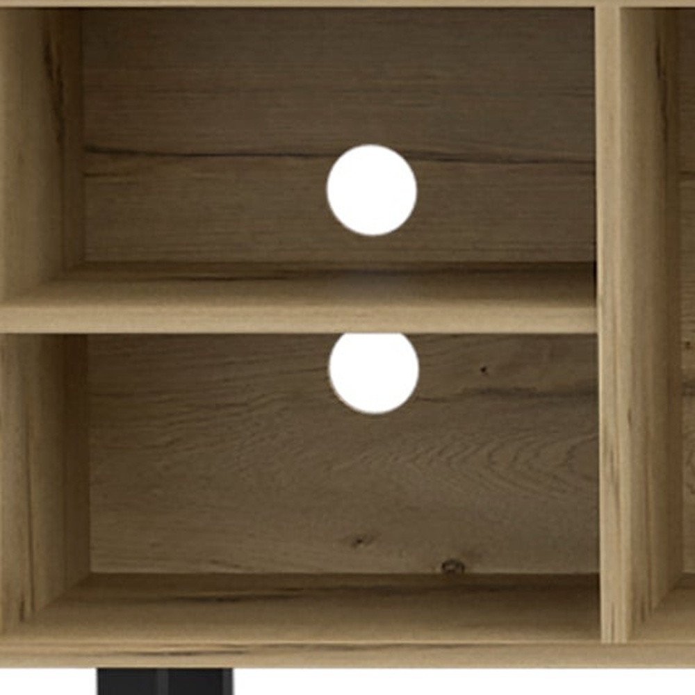 71" Natural Wood Enclosed and Open Storage TV Stand HomeRoots