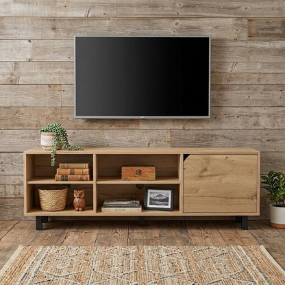 71" Natural Wood Enclosed and Open Storage TV Stand HomeRoots