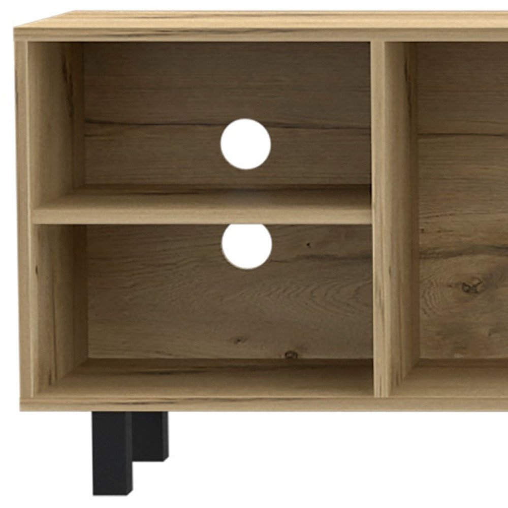 71" Natural Wood Enclosed and Open Storage TV Stand HomeRoots