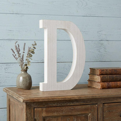 16" Distressed White Wash Wooden Initial Letter D Sculpture HomeRoots