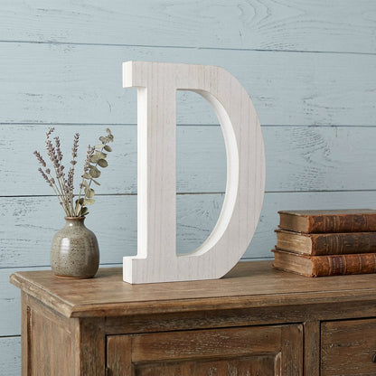 16" Distressed White Wash Wooden Initial Letter D Sculpture HomeRoots