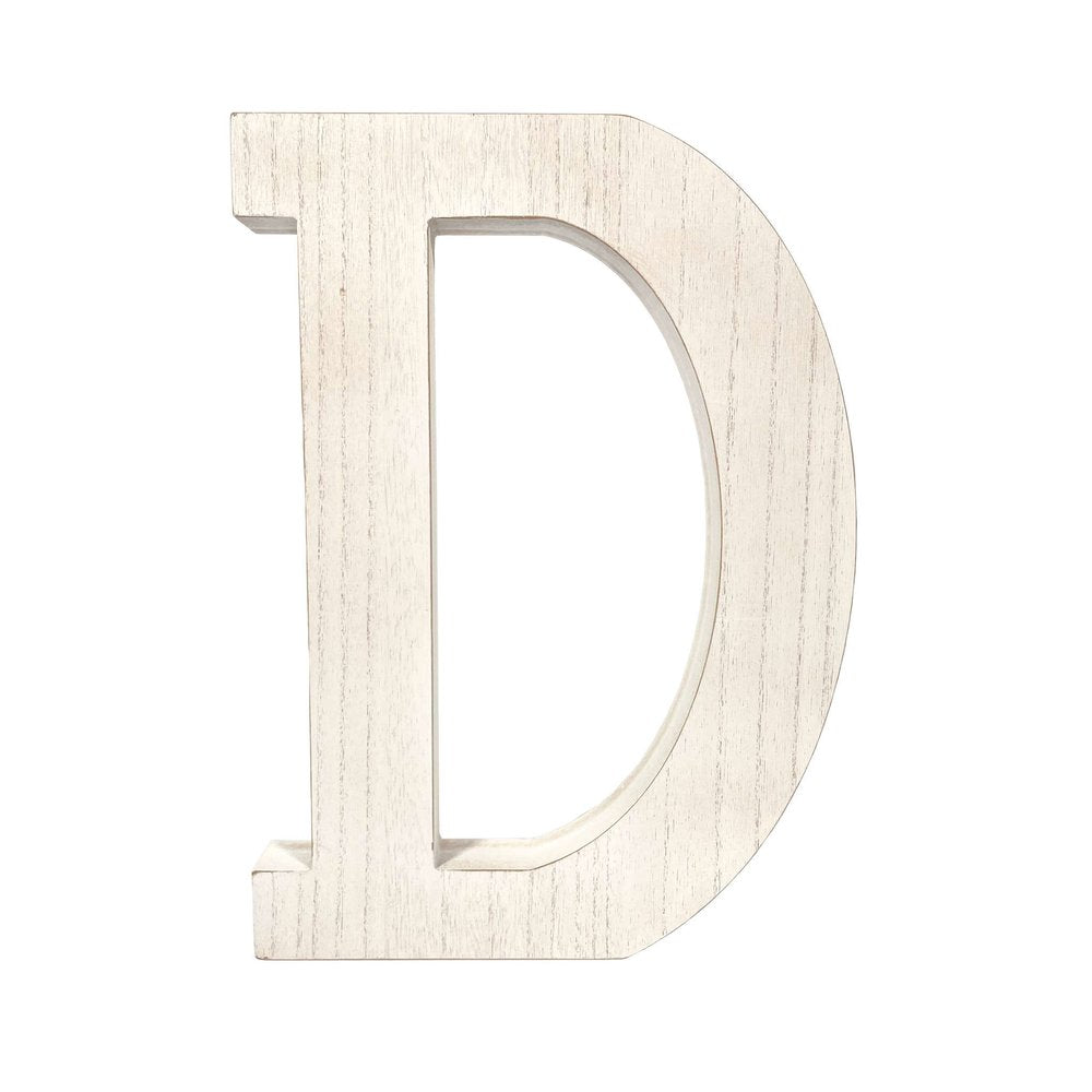 16" Distressed White Wash Wooden Initial Letter D Sculpture HomeRoots
