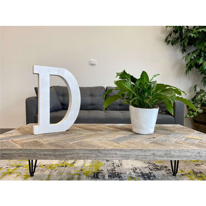 16" Distressed White Wash Wooden Initial Letter D Sculpture HomeRoots