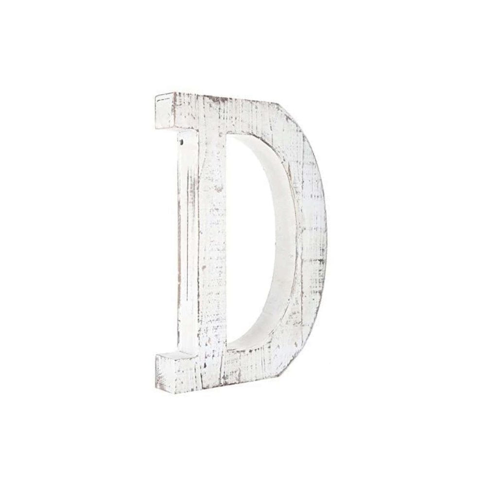 16" Distressed White Wash Wooden Initial Letter D Sculpture HomeRoots