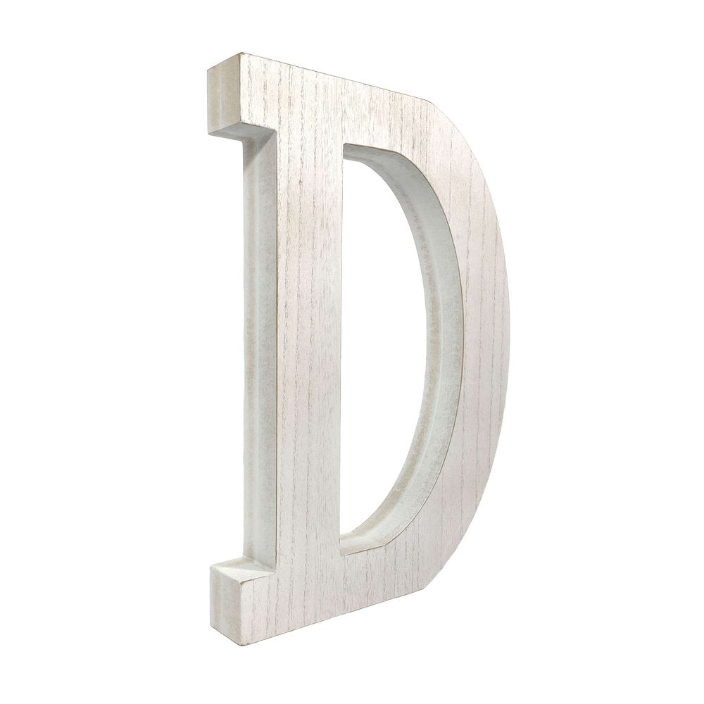 16" Distressed White Wash Wooden Initial Letter D Sculpture HomeRoots