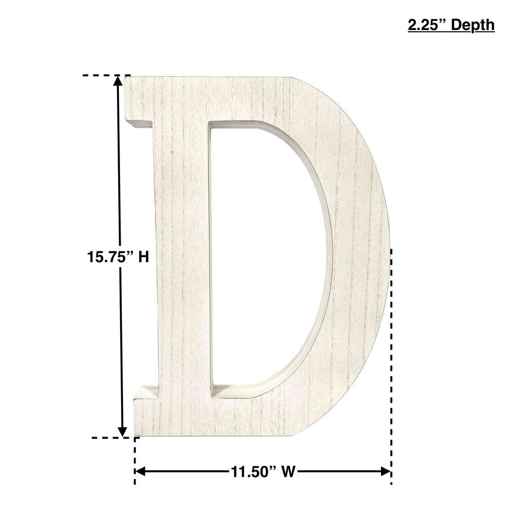16" Distressed White Wash Wooden Initial Letter D Sculpture HomeRoots