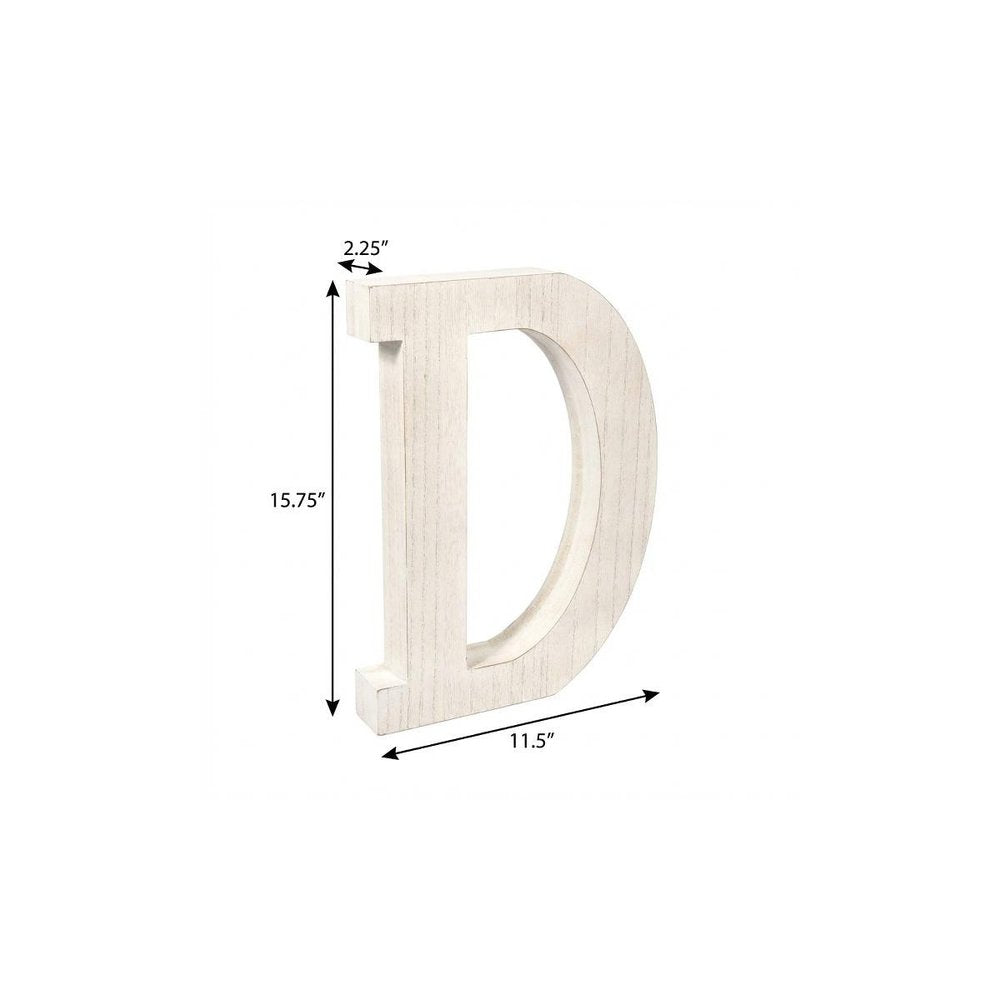 16" Distressed White Wash Wooden Initial Letter D Sculpture HomeRoots
