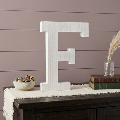 16" Distressed White Wash Wooden Initial Letter F Sculpture HomeRoots