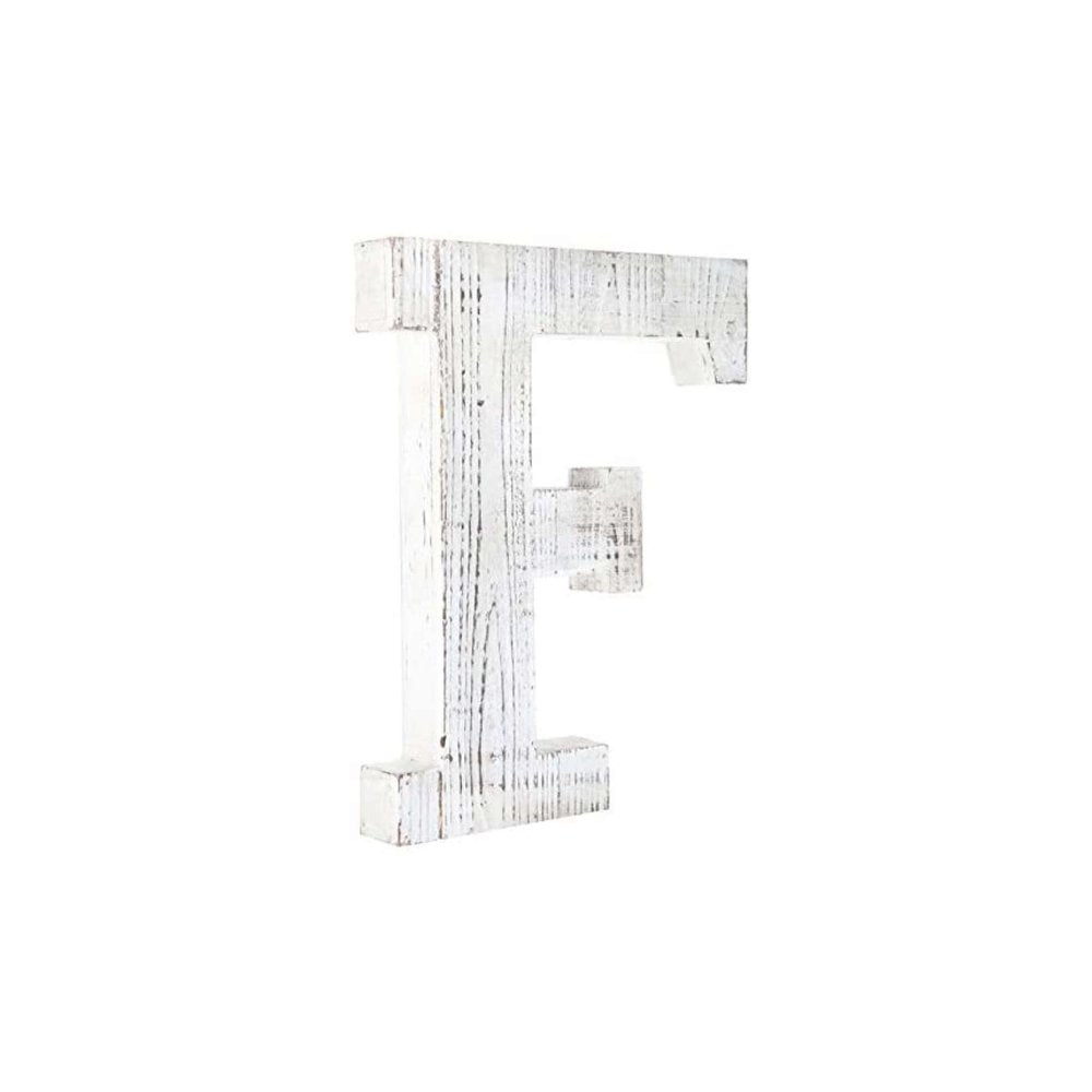 16" Distressed White Wash Wooden Initial Letter F Sculpture HomeRoots