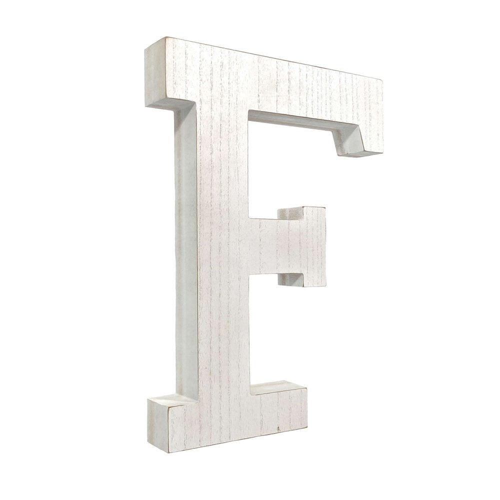 16" Distressed White Wash Wooden Initial Letter F Sculpture HomeRoots