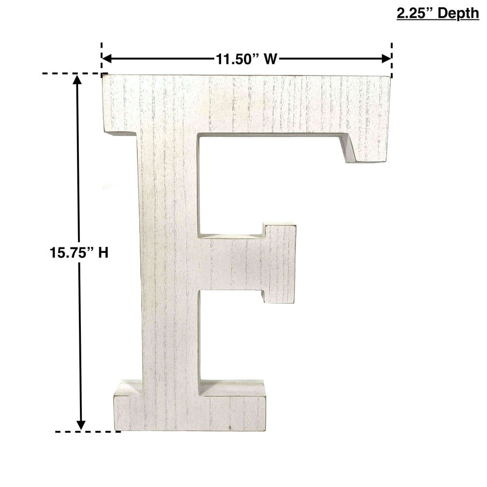 16" Distressed White Wash Wooden Initial Letter F Sculpture HomeRoots