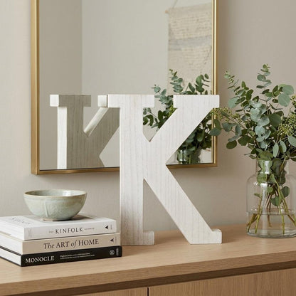 16" White Distressed Wood Letter K Tabletop Sculpture HomeRoots
