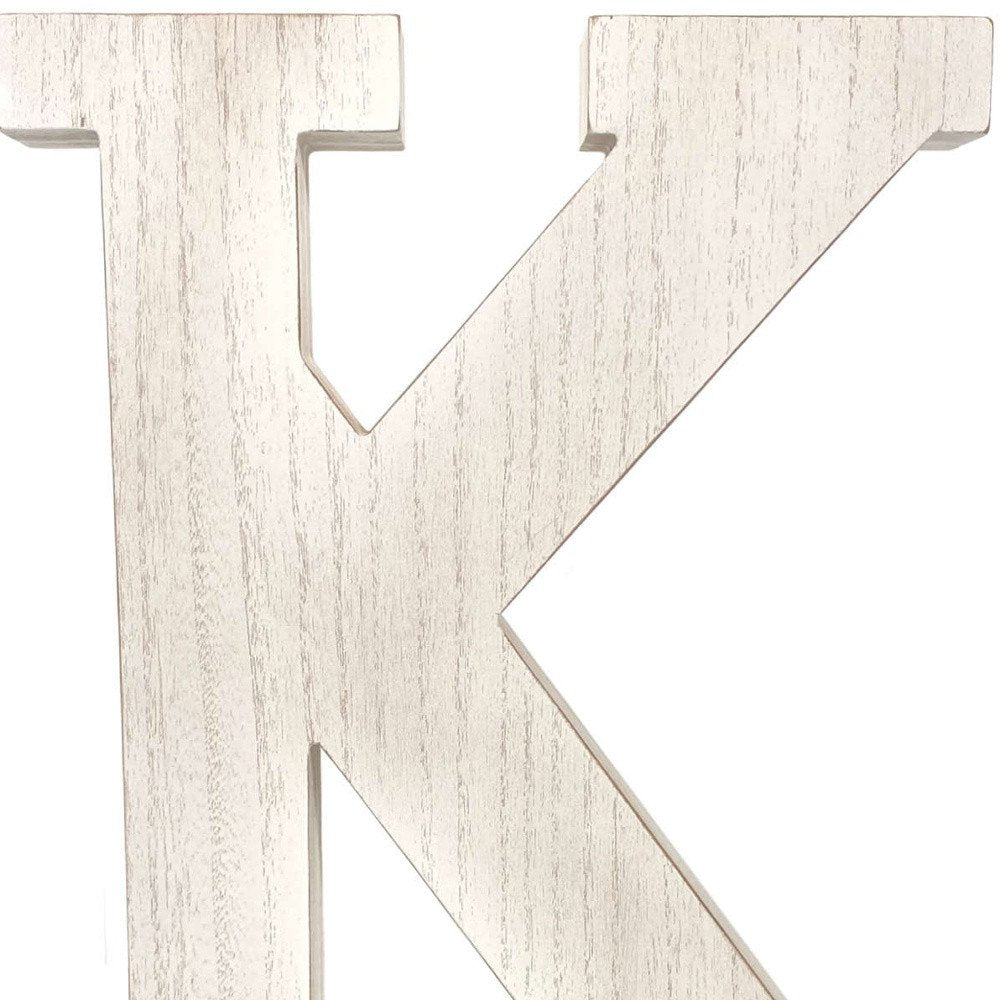 16" White Distressed Wood Letter K Tabletop Sculpture HomeRoots