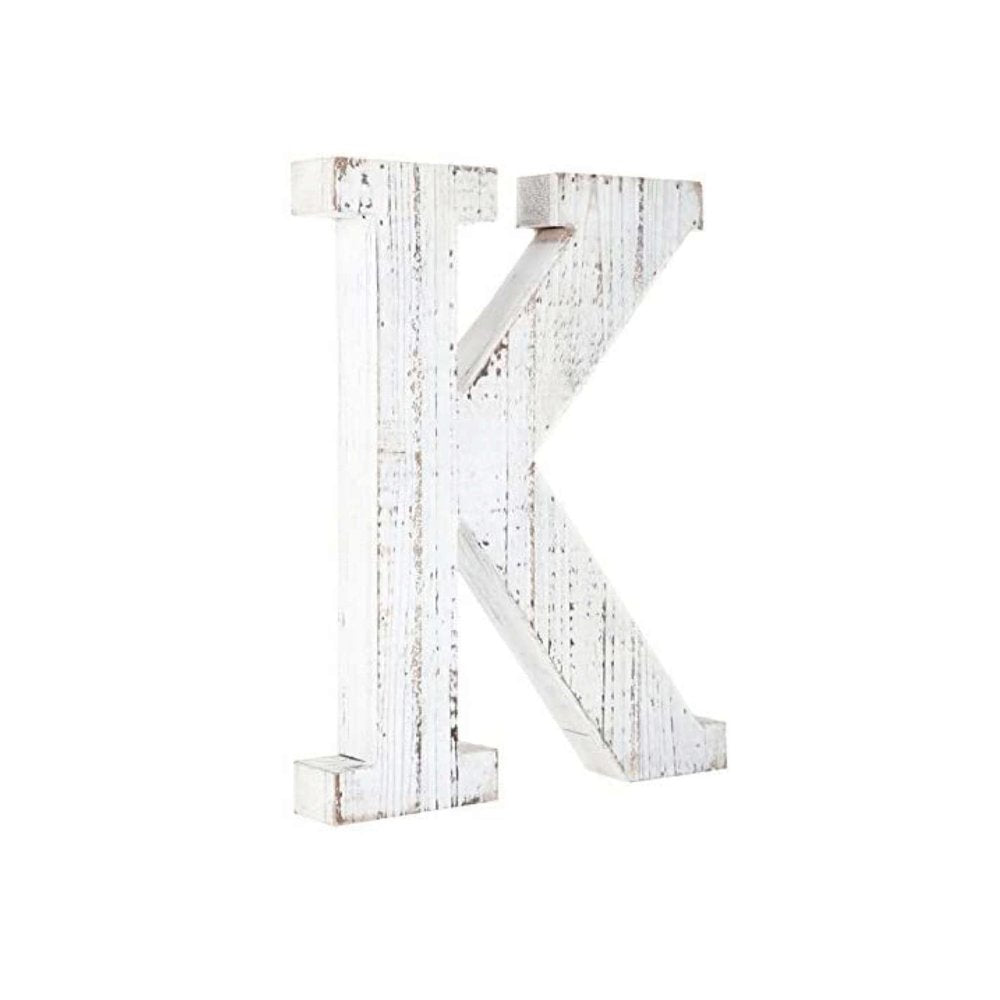 16" White Distressed Wood Letter K Tabletop Sculpture HomeRoots
