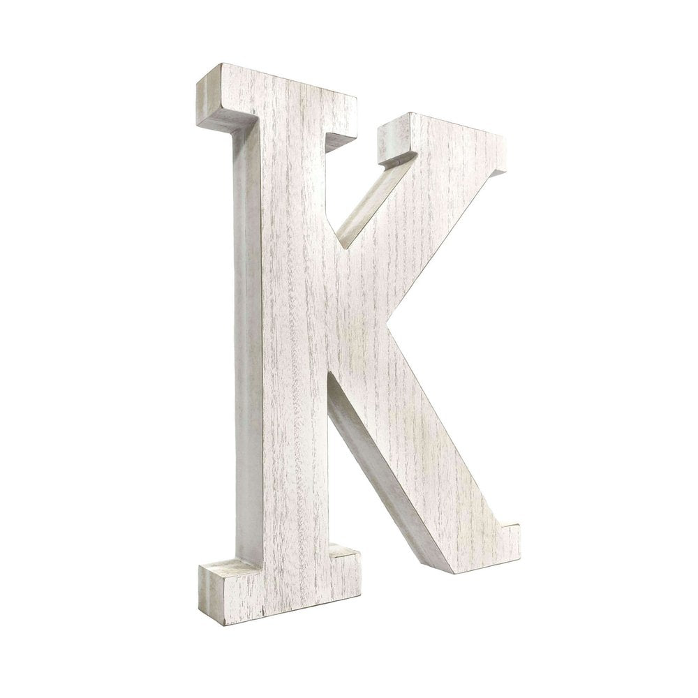 16" White Distressed Wood Letter K Tabletop Sculpture HomeRoots