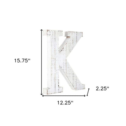 16" White Distressed Wood Letter K Tabletop Sculpture HomeRoots