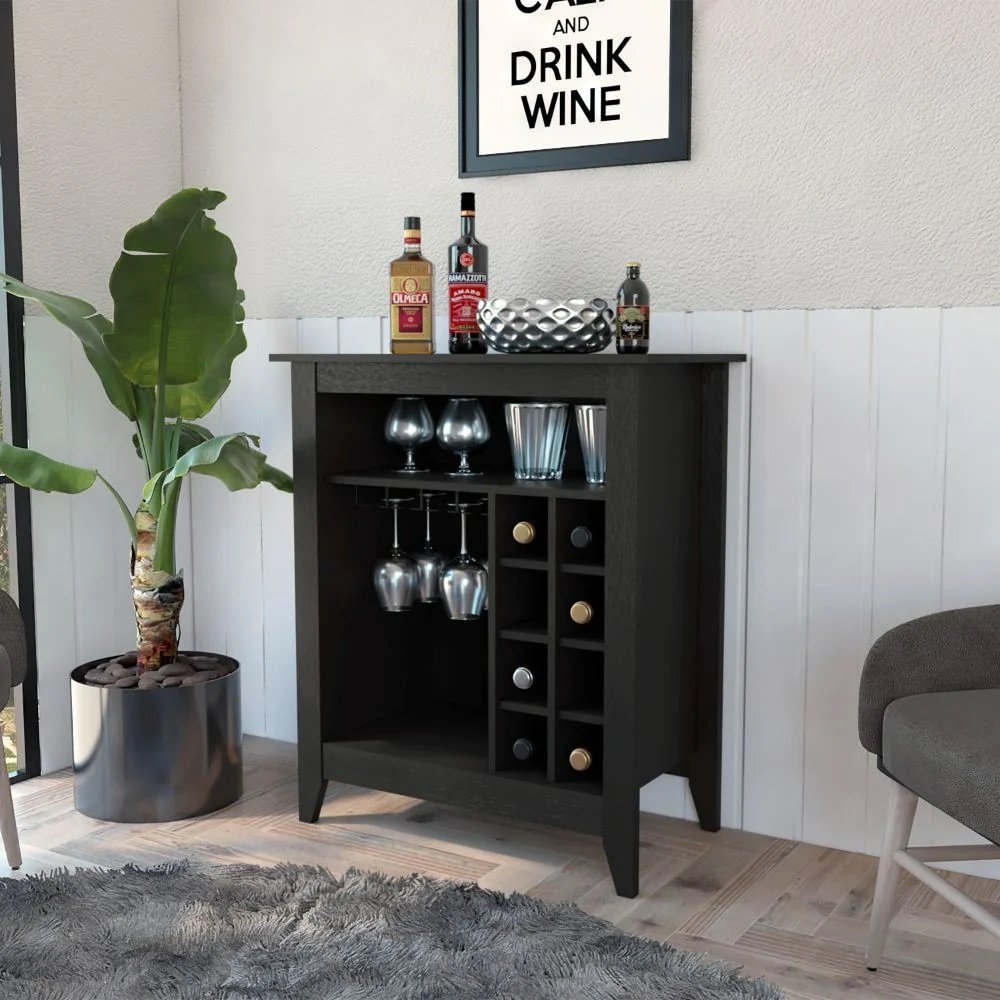 Black Bar Cart With Wine Storage HomeRoots