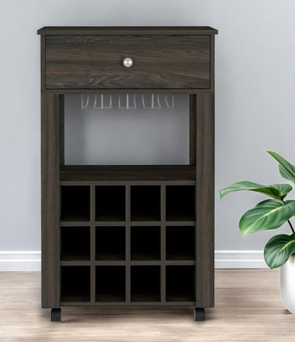 Espresso Rolling Bar Cart With Wine Storage HomeRoots