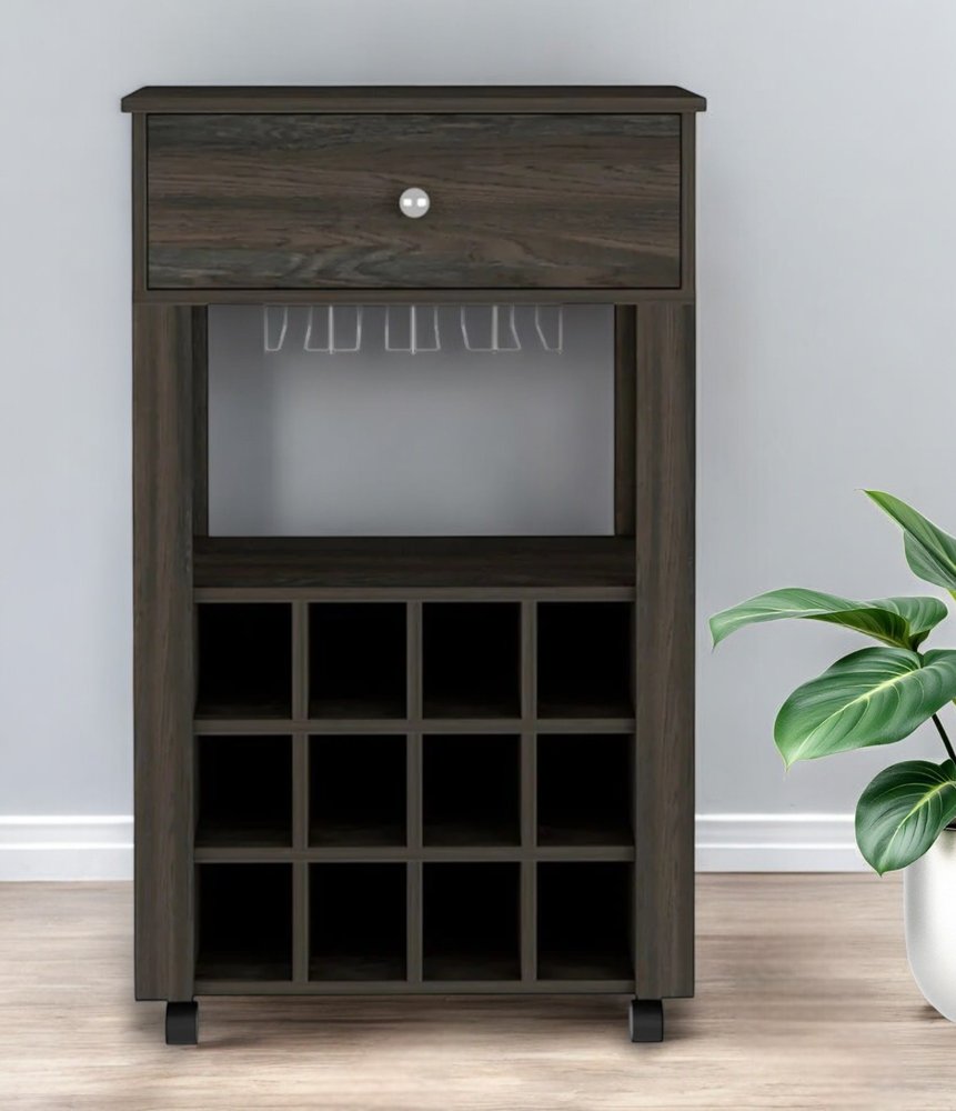 Espresso Rolling Bar Cart With Wine Storage HomeRoots