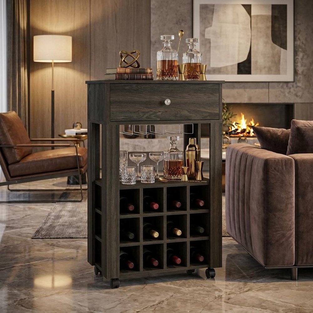 Espresso Rolling Bar Cart With Wine Storage HomeRoots