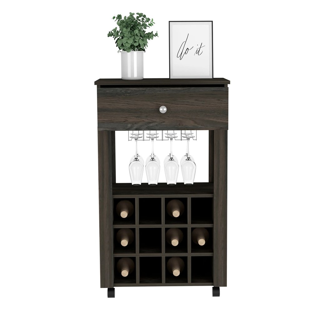 Espresso Rolling Bar Cart With Wine Storage — view 2