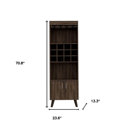 24" Walnut Wood Bar Cabinet With Two Doors
