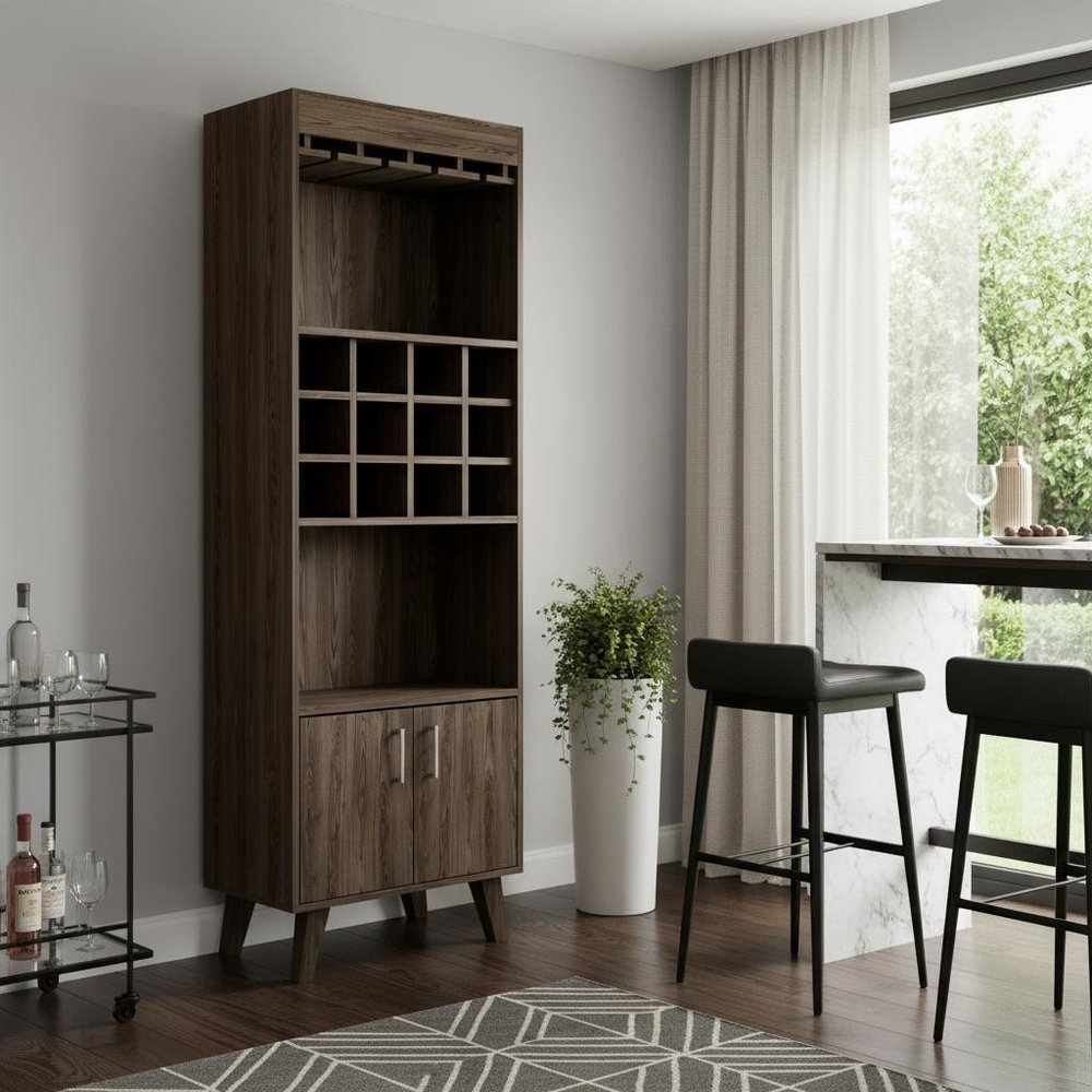 24" Walnut Wood Bar Cabinet With Two Doors — view 5
