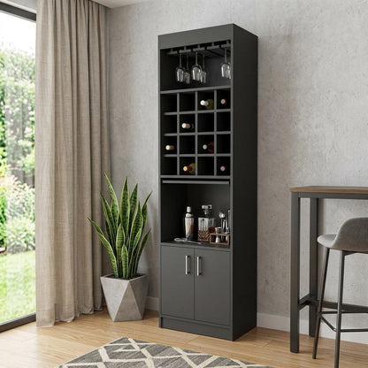 24" Black Bar Cabinet With Eighteen Shelves HomeRoots