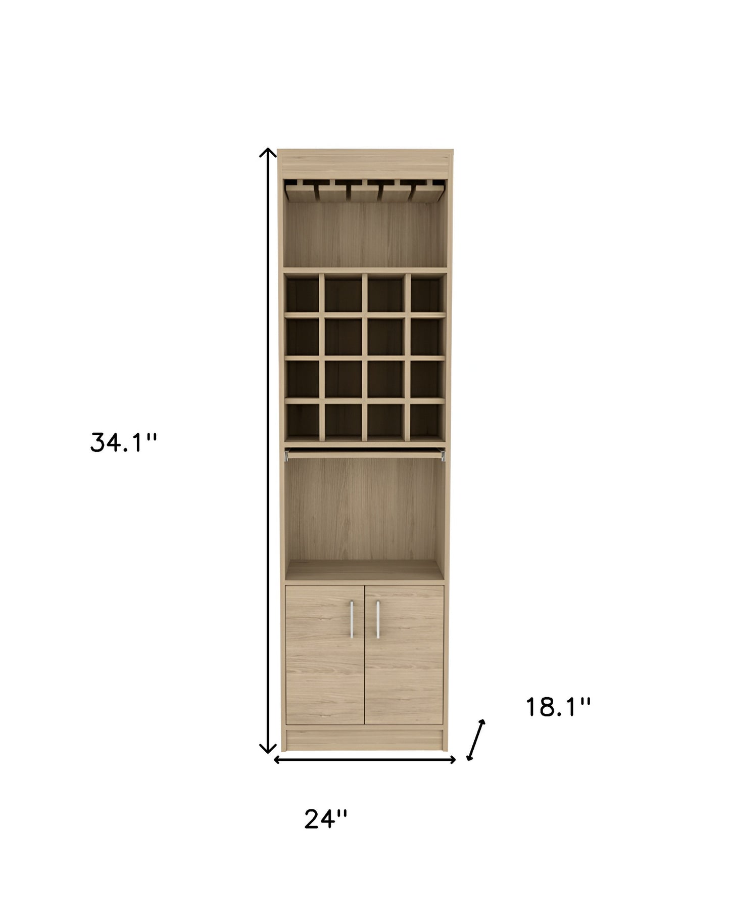 24" Natural Bar Cabinet With Eighteen Shelves