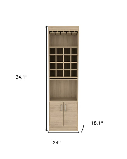 24" Natural Bar Cabinet With Eighteen Shelves