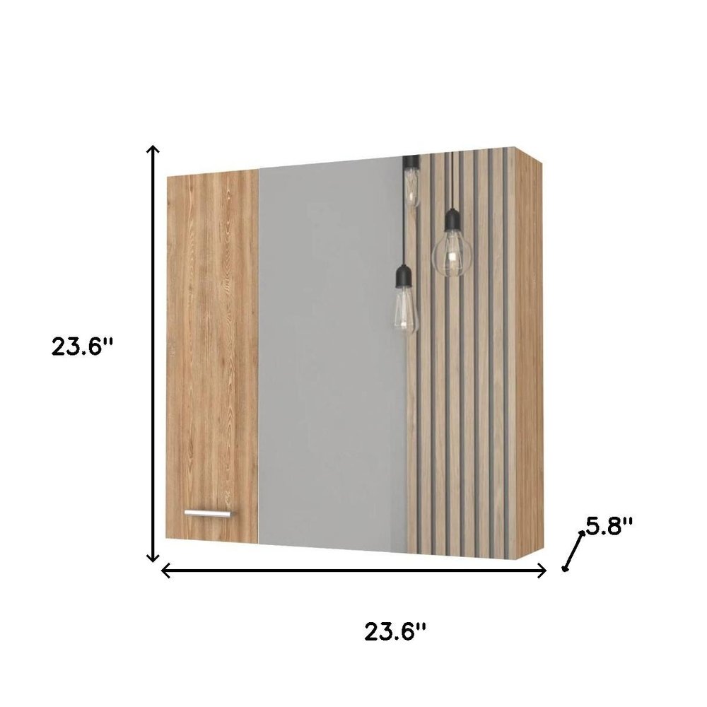 24" Natural Wood Floating Double Door Bathroom Vanity And Medicine Cabinet With Mirror — view 2