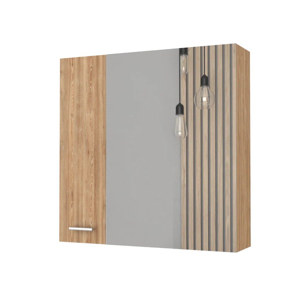 24" Natural Wood Floating Double Door Bathroom Vanity And Medicine Cabinet With Mirror — view 1