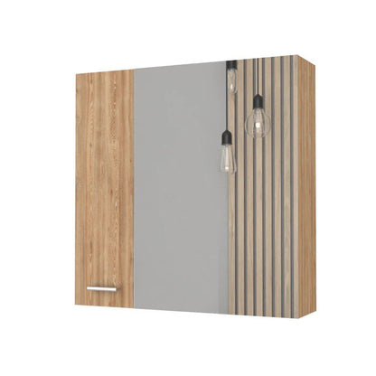 24" Natural Wood Floating Double Door Bathroom Vanity And Medicine Cabinet With Mirror