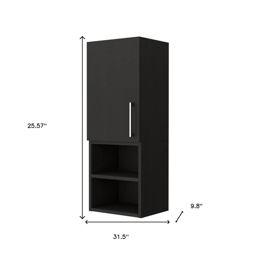 32" Black Wood Floating Single Door Bathroom Vanity And Medicine Cabinet — view 2