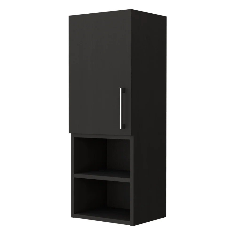 32" Black Wood Floating Single Door Bathroom Vanity And Medicine Cabinet — view 1
