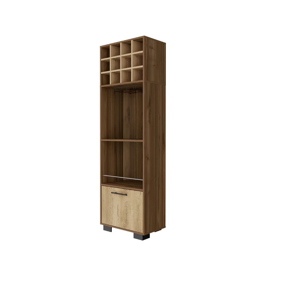 24" Beige and Mahogany Wood Corner Bar Cabinet With Single Door — view 1