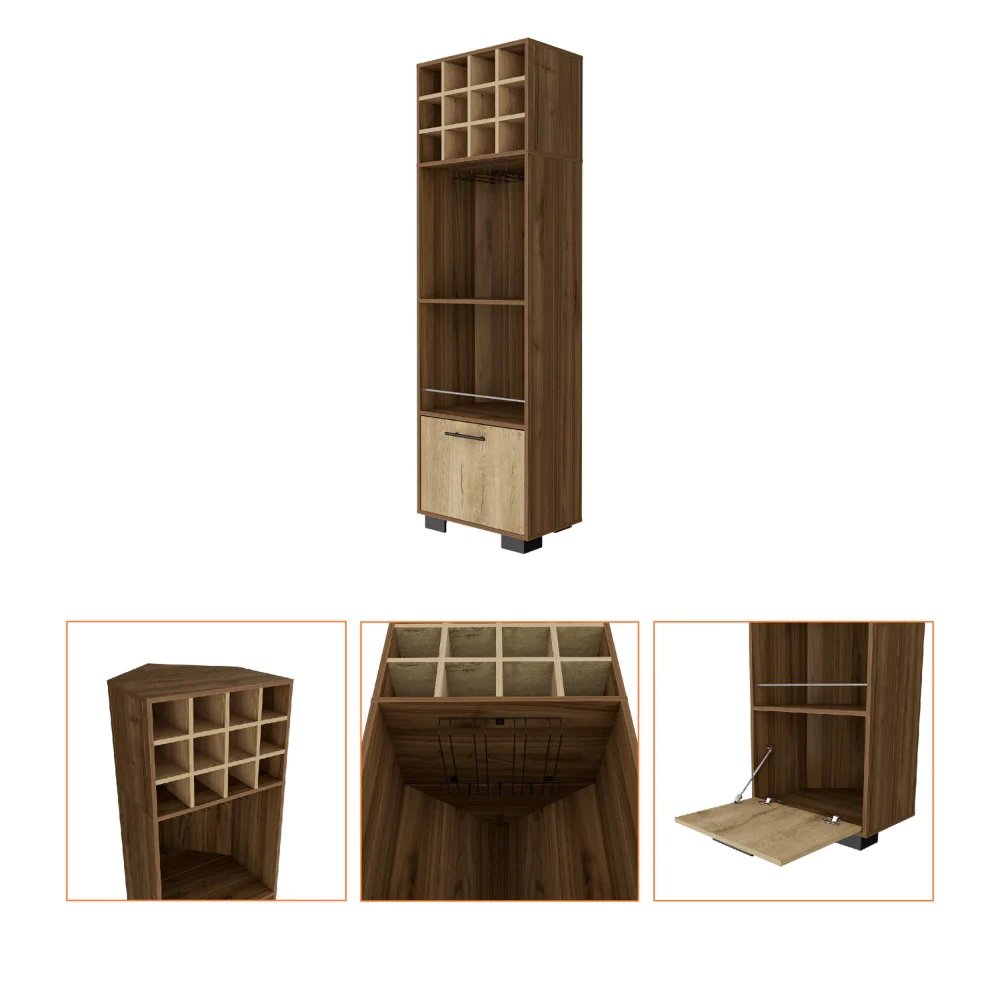 24" Beige and Mahogany Wood Corner Bar Cabinet With Single Door — view 2