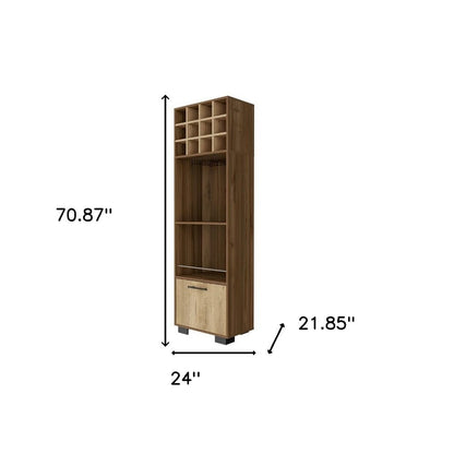 24" Beige and Mahogany Wood Corner Bar Cabinet With Single Door